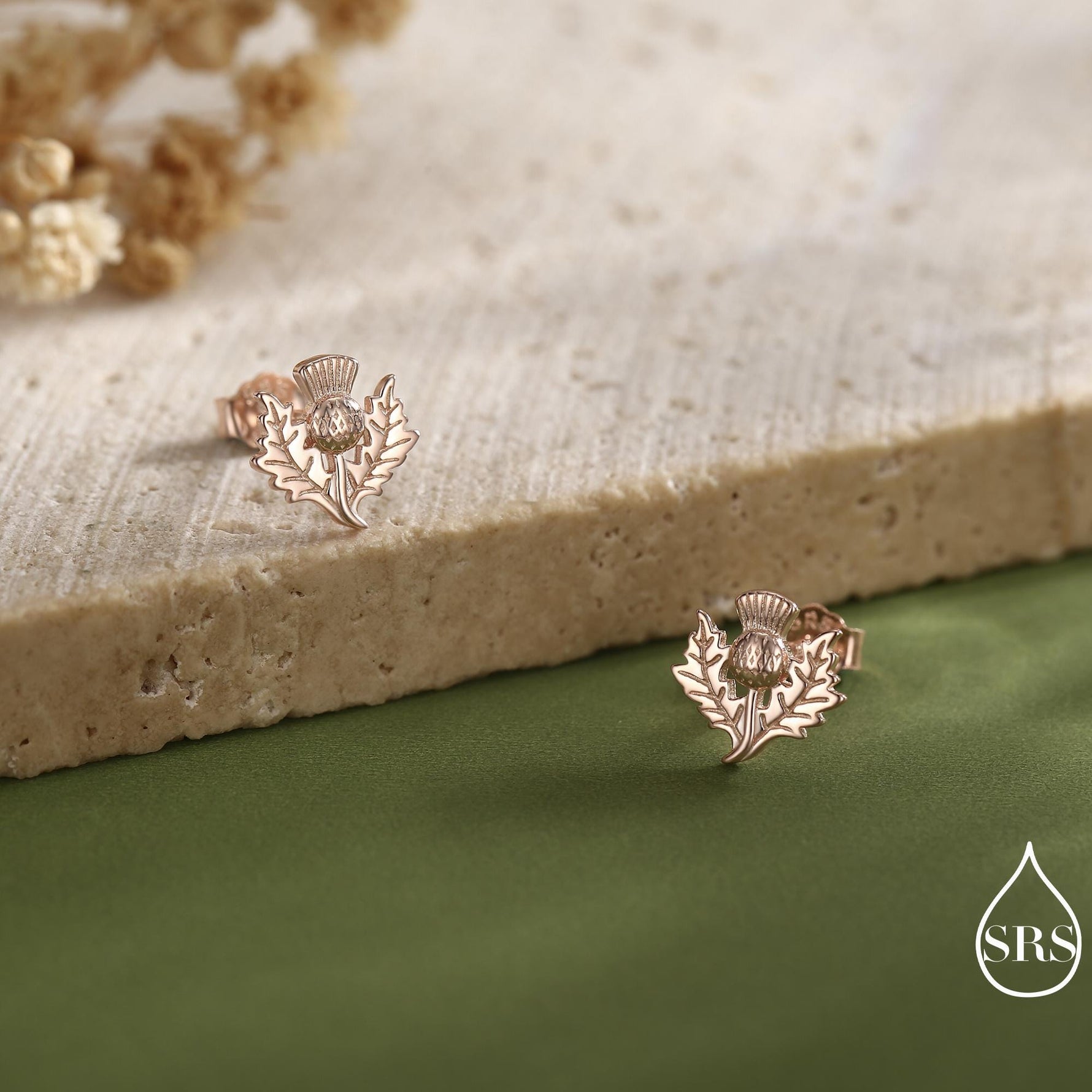 Thistle Flower Stud Earrings in Sterling Silver - Available in Four Finishes - Scottish Flower Blossom Stud Earrings
