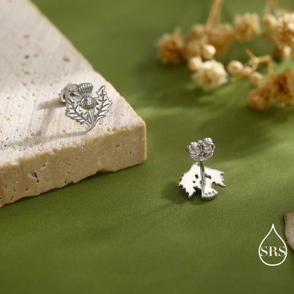 Thistle Flower Stud Earrings in Sterling Silver - Available in Four Finishes - Scottish Flower Blossom Stud Earrings