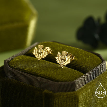 Thistle Flower Stud Earrings in Sterling Silver - Available in Four Finishes - Scottish Flower Blossom Stud Earrings