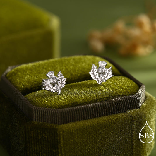 Thistle Flower Stud Earrings in Sterling Silver - Available in Four Finishes - Scottish Flower Blossom Stud Earrings