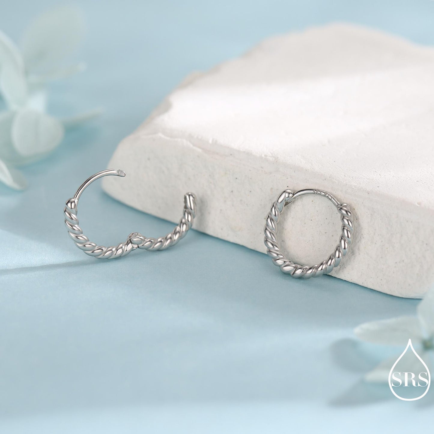 Sterling Silver Minimalist 8mm or 10mm Braided Huggie Hoops, Minimal Silver Twist Hoops, Intertwining Hoop Earrings, Dainty Hoops Earrings