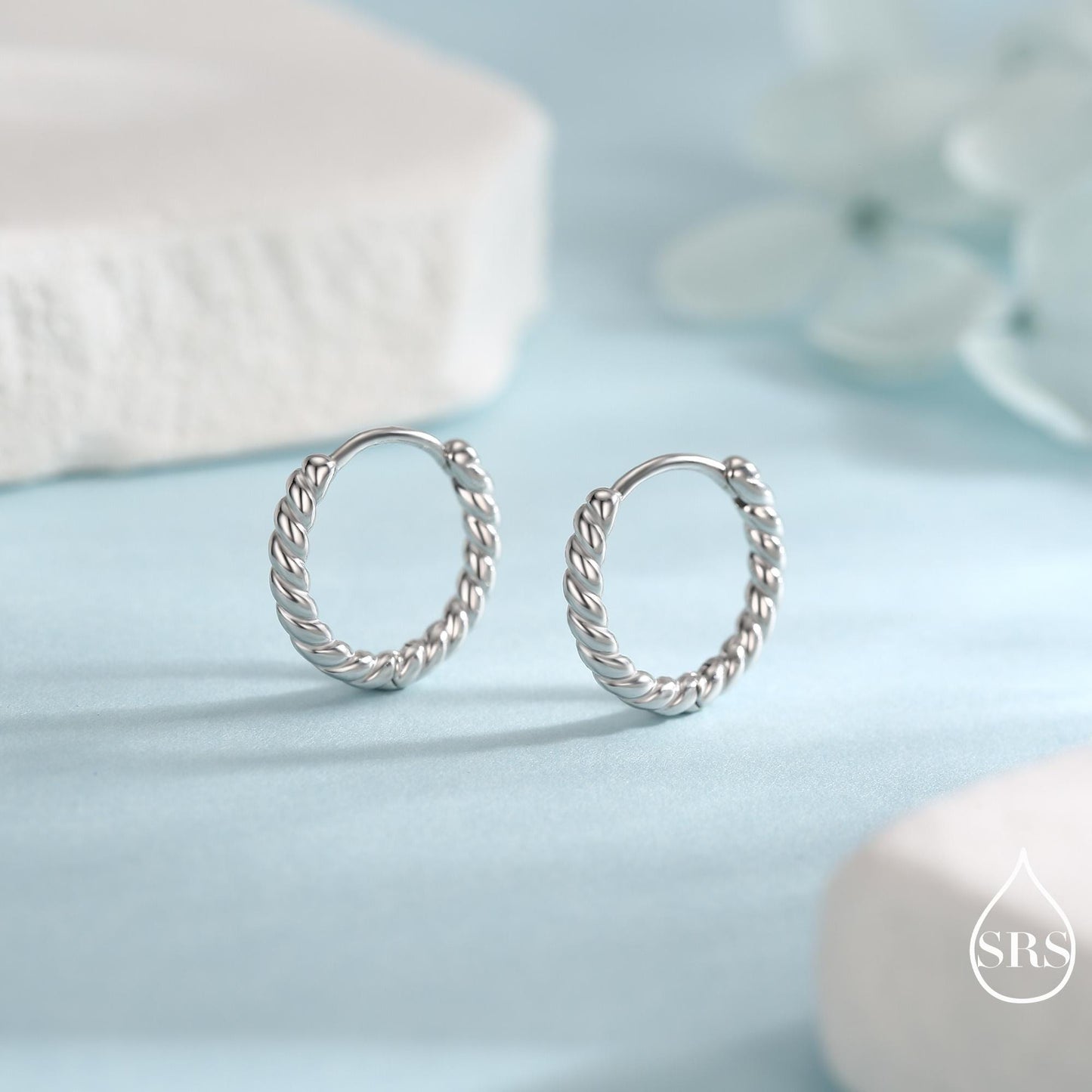 Sterling Silver Minimalist 8mm or 10mm Braided Huggie Hoops, Minimal Silver Twist Hoops, Intertwining Hoop Earrings, Dainty Hoops Earrings