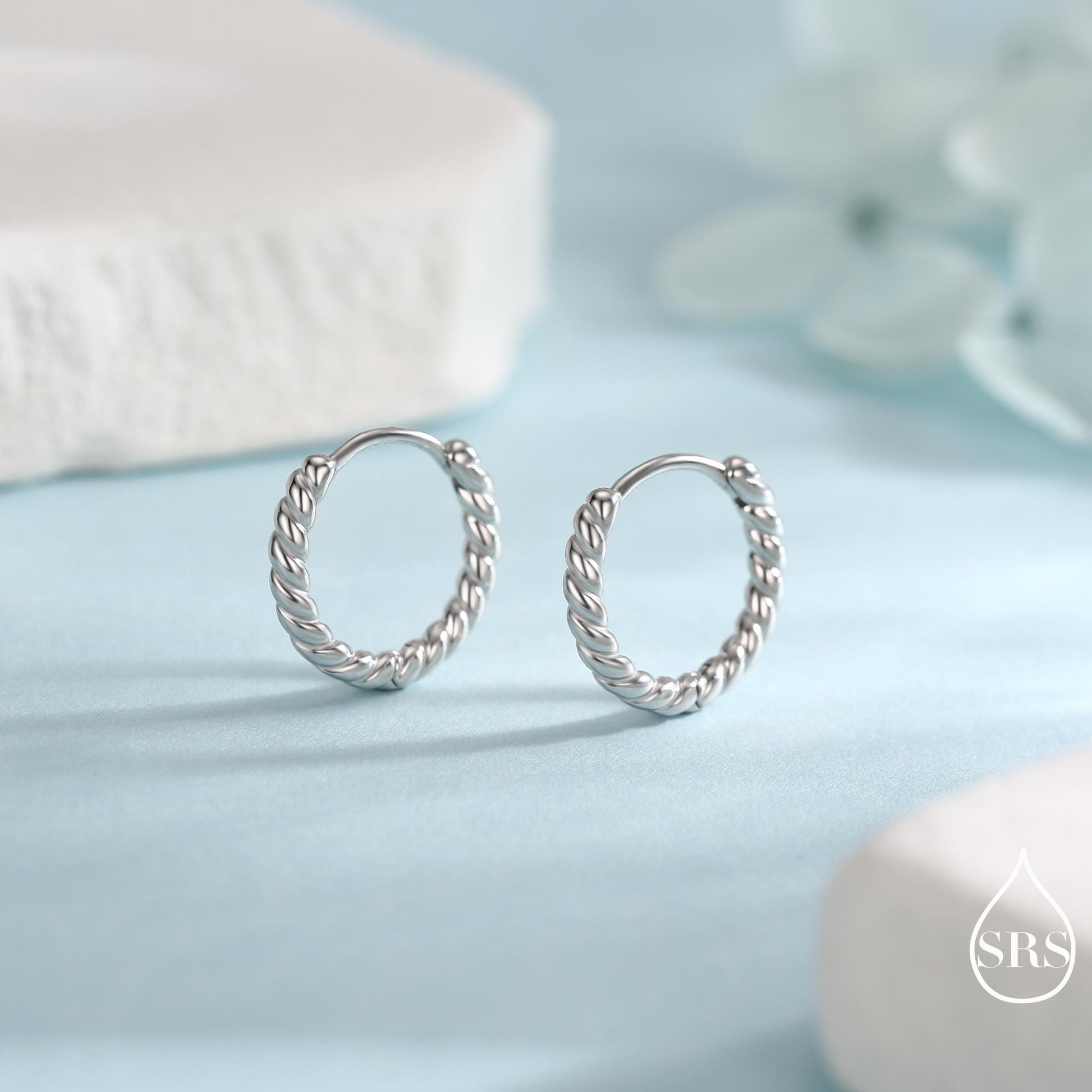 Sterling Silver Minimalist 8mm or 10mm Braided Huggie Hoops, Minimal Silver Twist Hoops, Intertwining Hoop Earrings, Dainty Hoops Earrings