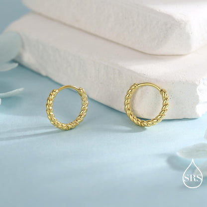 Sterling Silver Minimalist 8mm or 10mm Braided Huggie Hoops, Minimal Silver Twist Hoops, Intertwining Hoop Earrings, Dainty Hoops Earrings