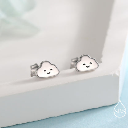 Tiny Cloud Stud Earrings in Sterling Silver, Silver Gold or Rose Gold Finish, Happy Cloud Earrings, Celestial Earrings