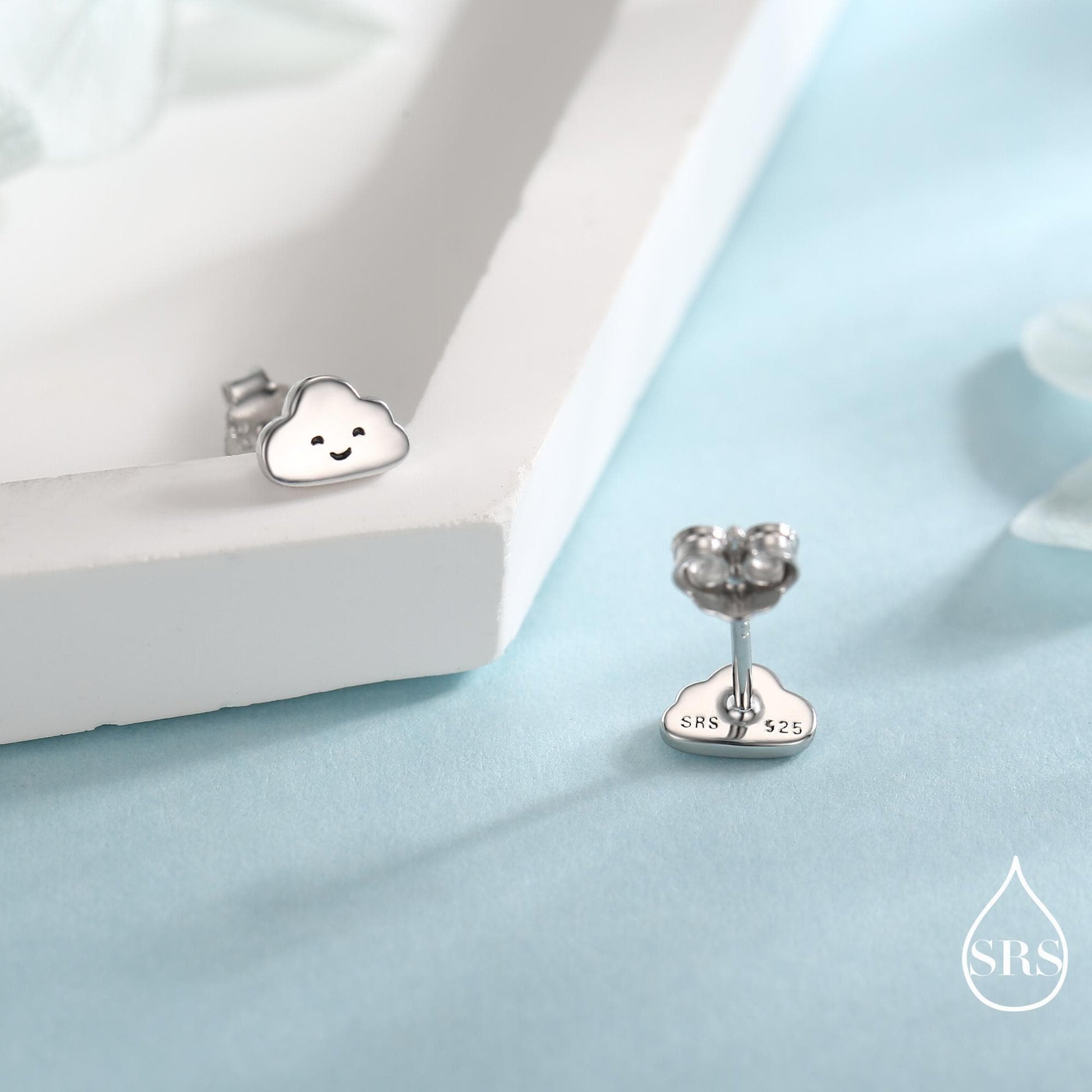 Tiny Cloud Stud Earrings in Sterling Silver, Silver Gold or Rose Gold Finish, Happy Cloud Earrings, Celestial Earrings