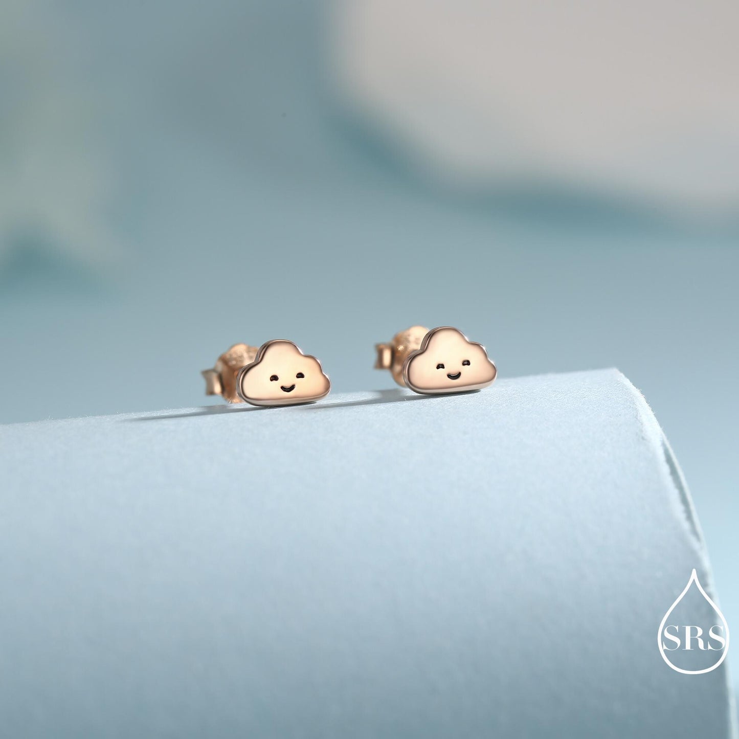 Tiny Cloud Stud Earrings in Sterling Silver, Silver Gold or Rose Gold Finish, Happy Cloud Earrings, Celestial Earrings