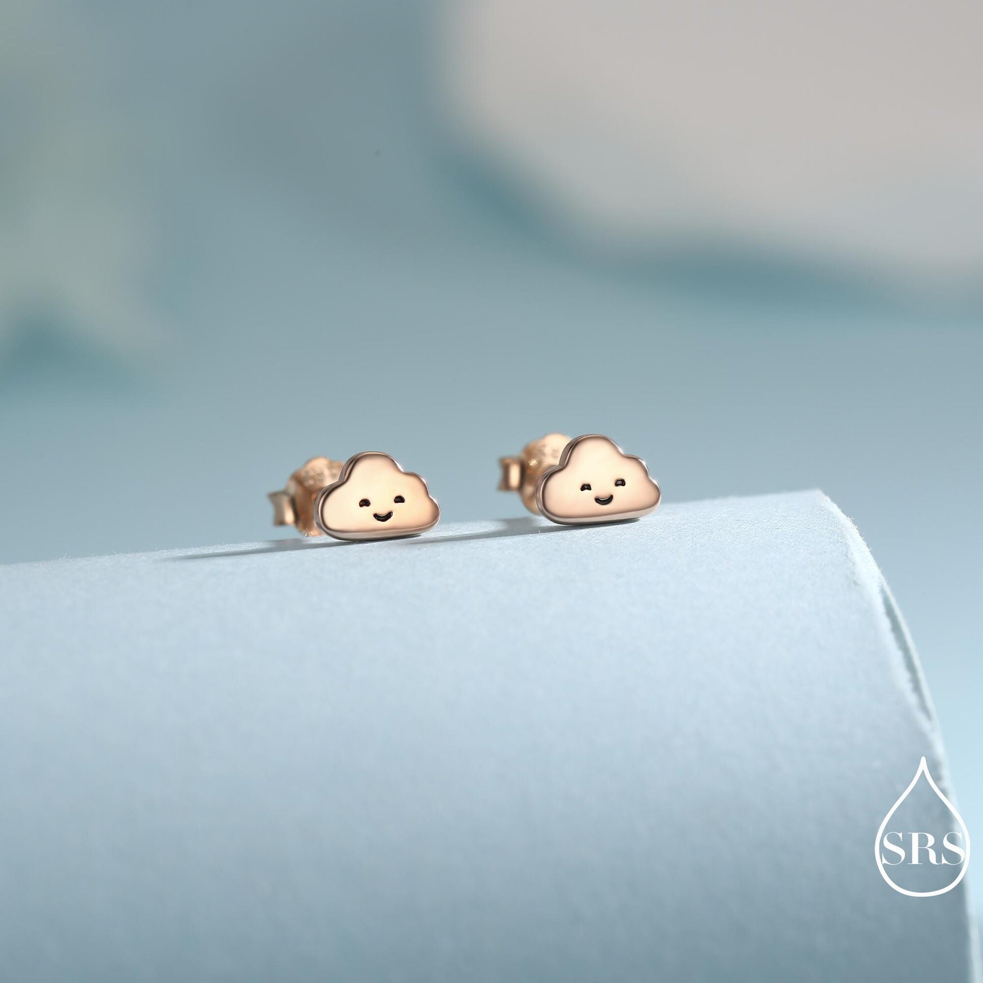 Tiny Cloud Stud Earrings in Sterling Silver, Silver Gold or Rose Gold Finish, Happy Cloud Earrings, Celestial Earrings