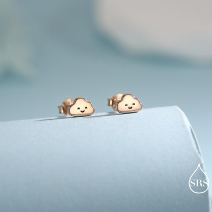 Tiny Cloud Stud Earrings in Sterling Silver, Silver Gold or Rose Gold Finish, Happy Cloud Earrings, Celestial Earrings