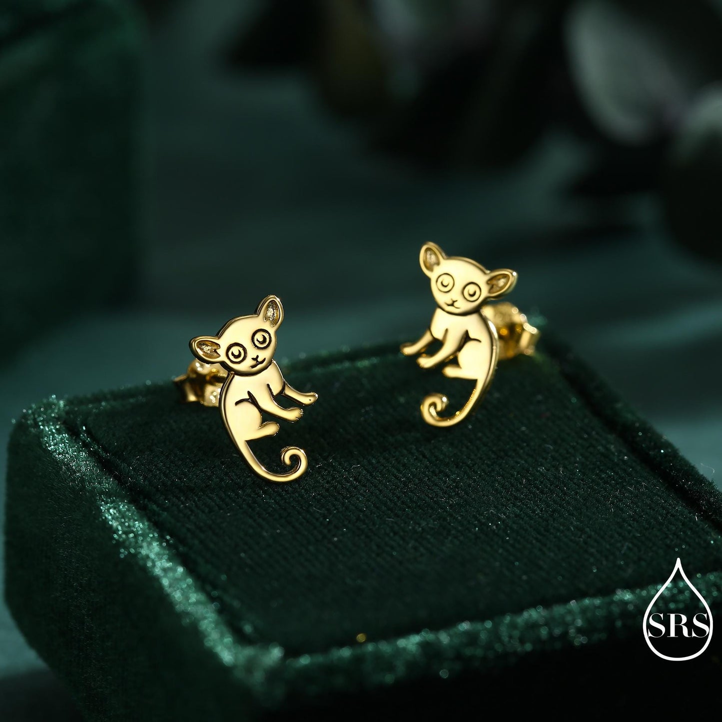 Sterling Silver Bush Baby Earrings | Minimalist Animal Studs | Jungle Galago Earrings | Silver, Gold or Rose Gold Finish