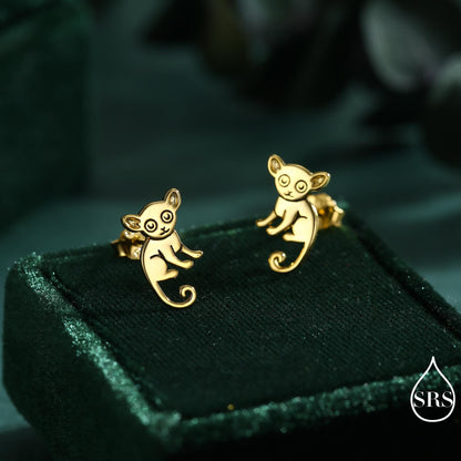 Sterling Silver Bush Baby Earrings | Minimalist Animal Studs | Jungle Galago Earrings | Silver, Gold or Rose Gold Finish