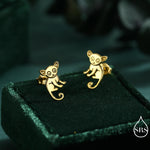 Sterling Silver Bush Baby Earrings | Minimalist Animal Studs | Jungle Galago Earrings | Silver, Gold or Rose Gold Finish
