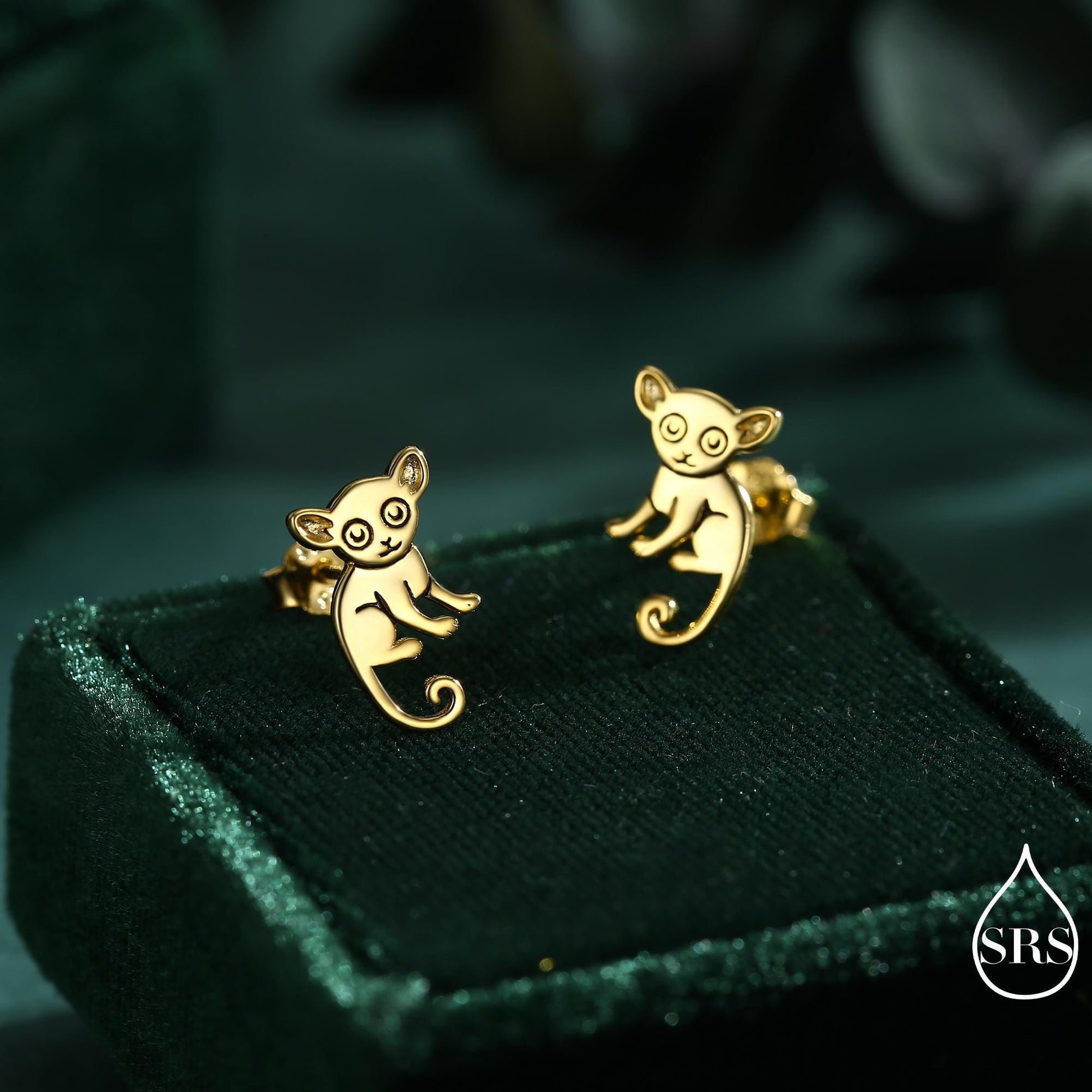 Sterling Silver Bush Baby Earrings | Minimalist Animal Studs | Jungle Galago Earrings | Silver, Gold or Rose Gold Finish