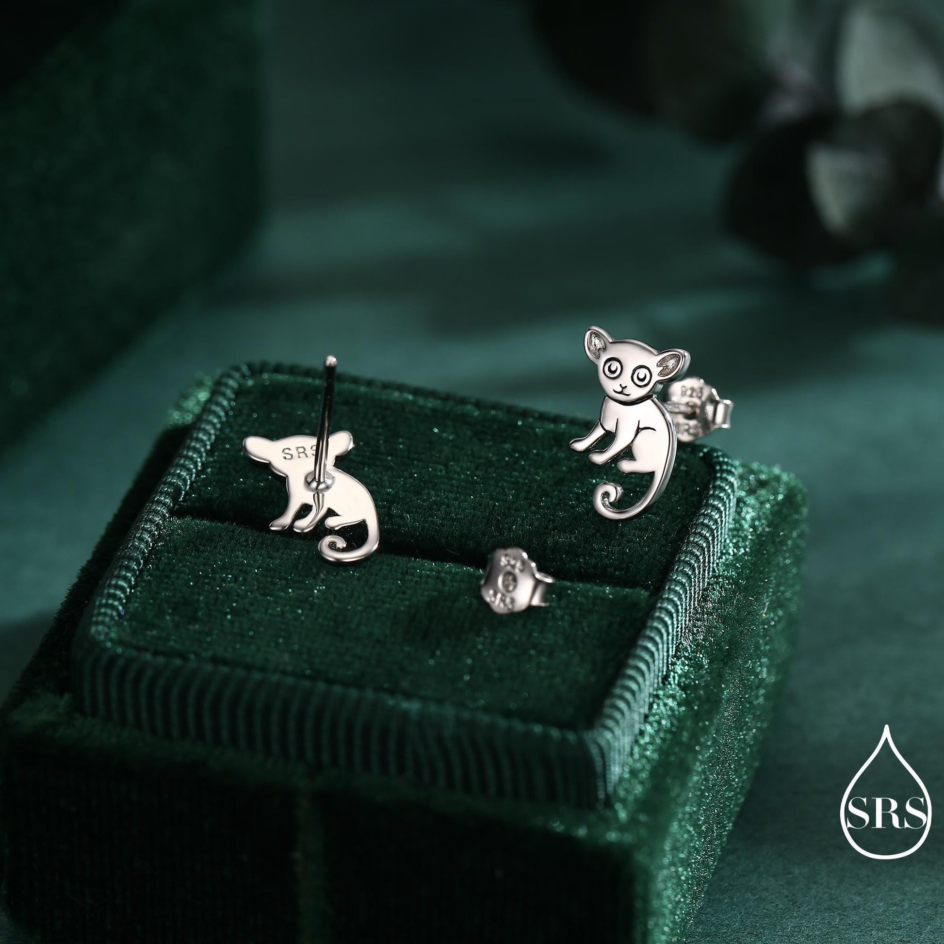 Sterling Silver Bush Baby Earrings | Minimalist Animal Studs | Jungle Galago Earrings | Silver, Gold or Rose Gold Finish