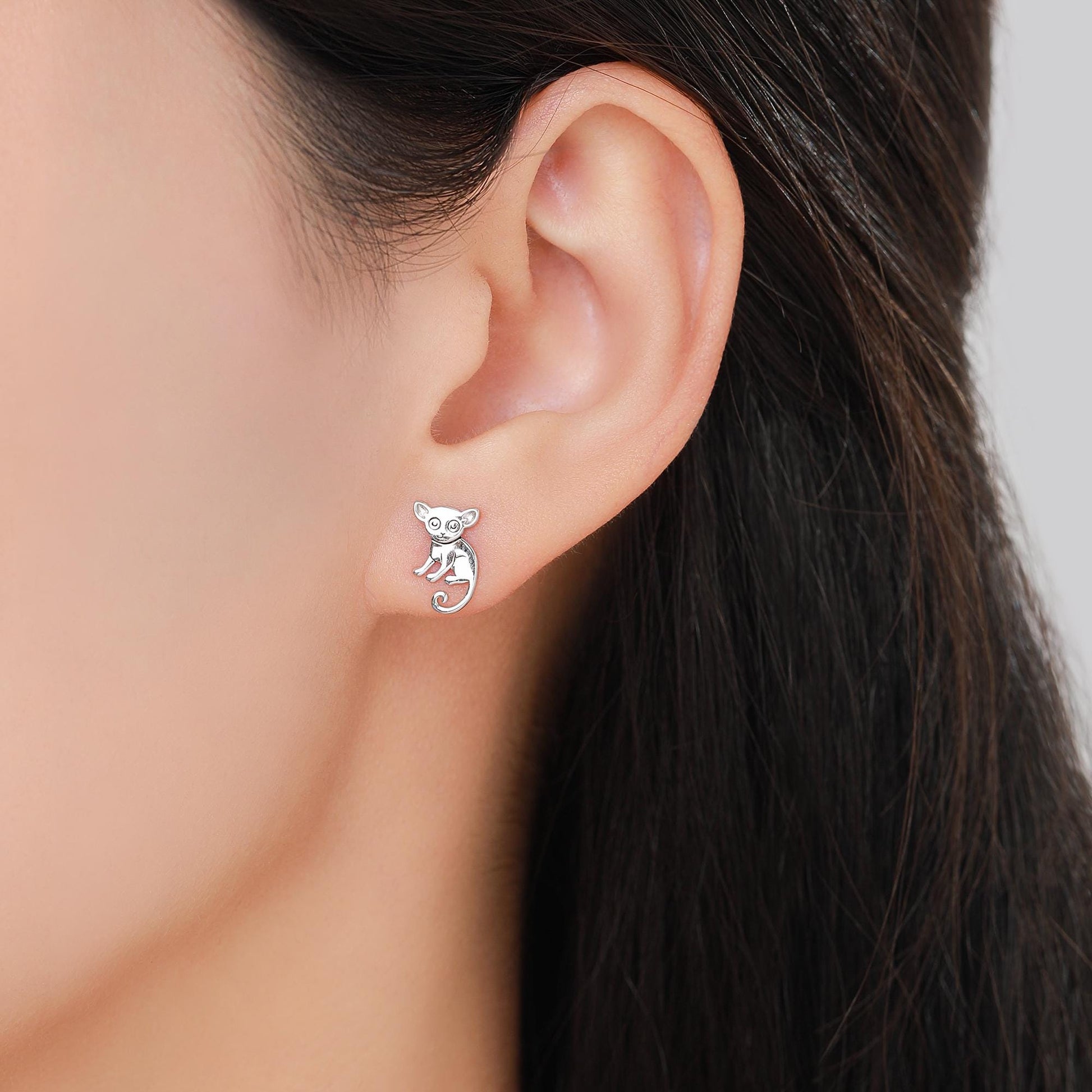 Sterling Silver Bush Baby Earrings | Minimalist Animal Studs | Jungle Galago Earrings | Silver, Gold or Rose Gold Finish