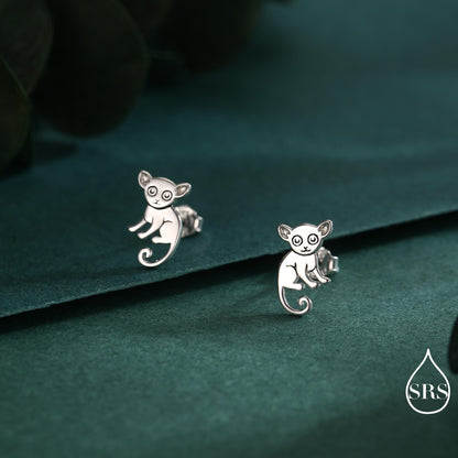Sterling Silver Bush Baby Earrings | Minimalist Animal Studs | Jungle Galago Earrings | Silver, Gold or Rose Gold Finish