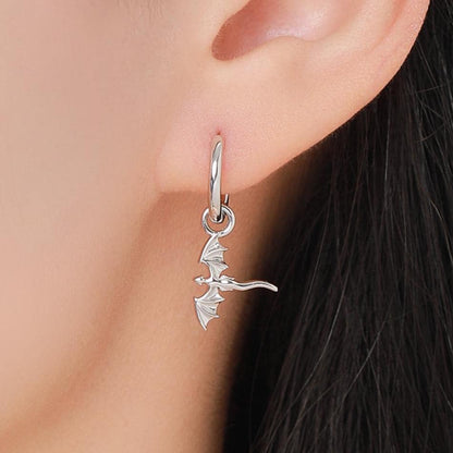 Tiny Flying Dragon Huggie Hoop in Sterling Silver, Silver, Gold or Rose Gold, Dagon Dangle Hoop Earrings, Detachable and Interchangeable