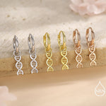 DNA Molecule Huggie Hoop in Sterling Silver, Silver, Gold or Rose Gold Finish, Science Dangle Hoop Earrings, Detachable and Interchangeable