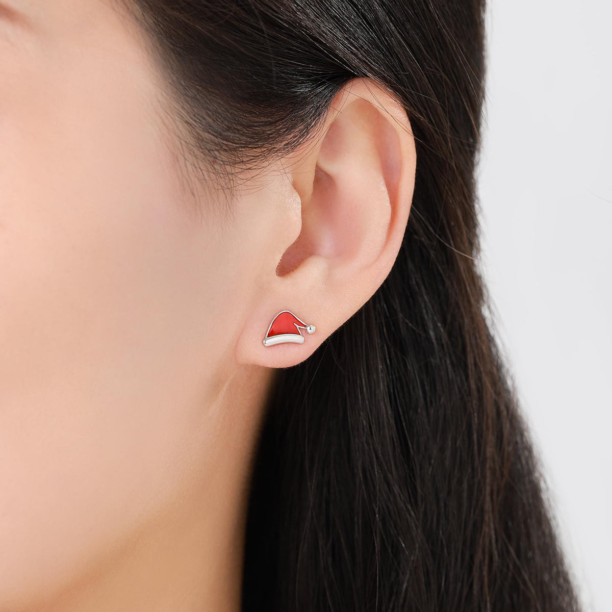 Enamel Christmas Hat Stud Earrings in Sterling Silver, Red Enamel Christmas Earrings, Perfect Christmas Gift