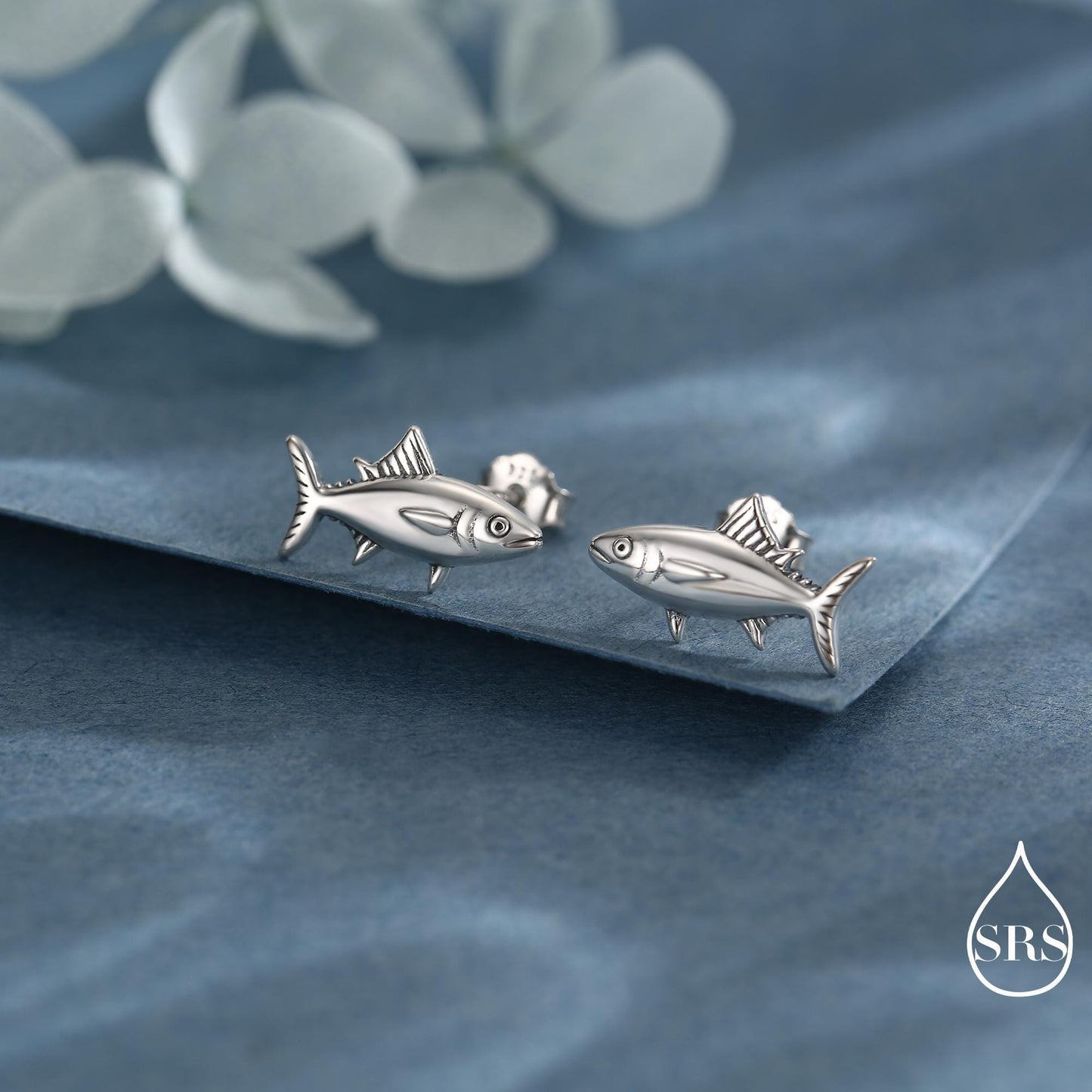 Tuna Fish Stud Earrings in Sterling Silver, Silver, Gold or Rose Gold Finish, Cute Tuna Earrings, Ocean Inspired Animal Jewellery