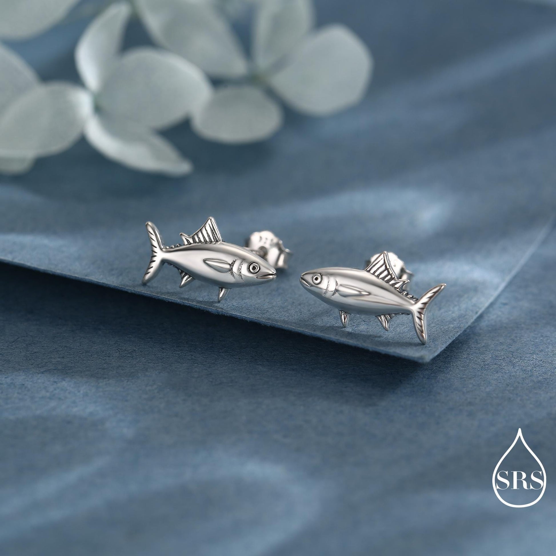 Tuna Fish Stud Earrings in Sterling Silver, Silver, Gold or Rose Gold Finish, Cute Tuna Earrings, Ocean Inspired Animal Jewellery