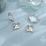 Sterling Silver Anglerfish Hoop Earrings – Polished Finish with Gold Accents, Angler Fish Earrings, Lantern Fish Hoops, Detachable Charms