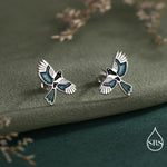 Sterling Silver Enamel Magpie 18G Screw Back Earrings