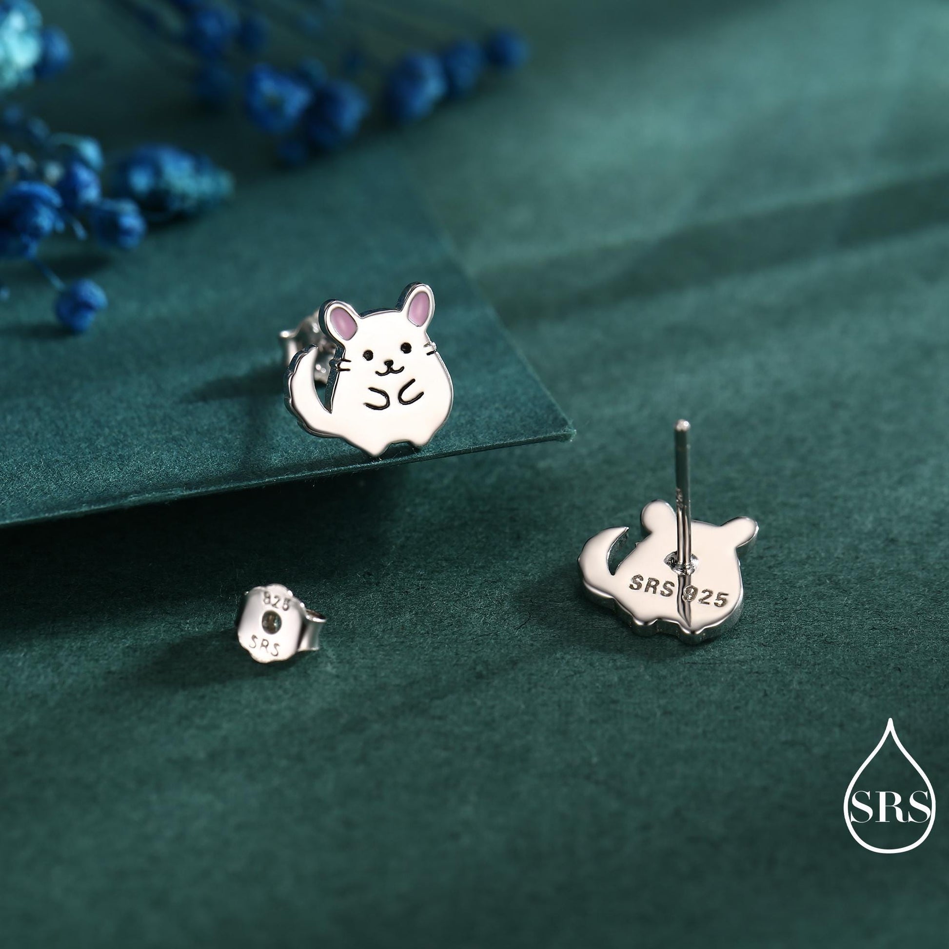Sterling Silver Chinchilla Stud Earrings, Cute Animal Stud Earrings