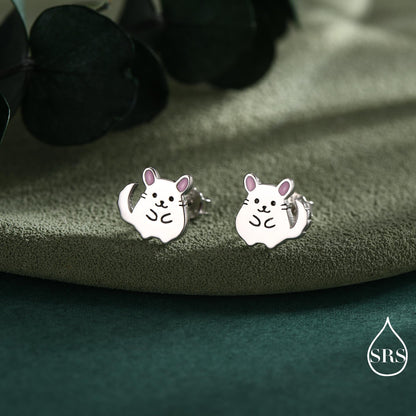 Sterling Silver Chinchilla Stud Earrings, Cute Animal Stud Earrings