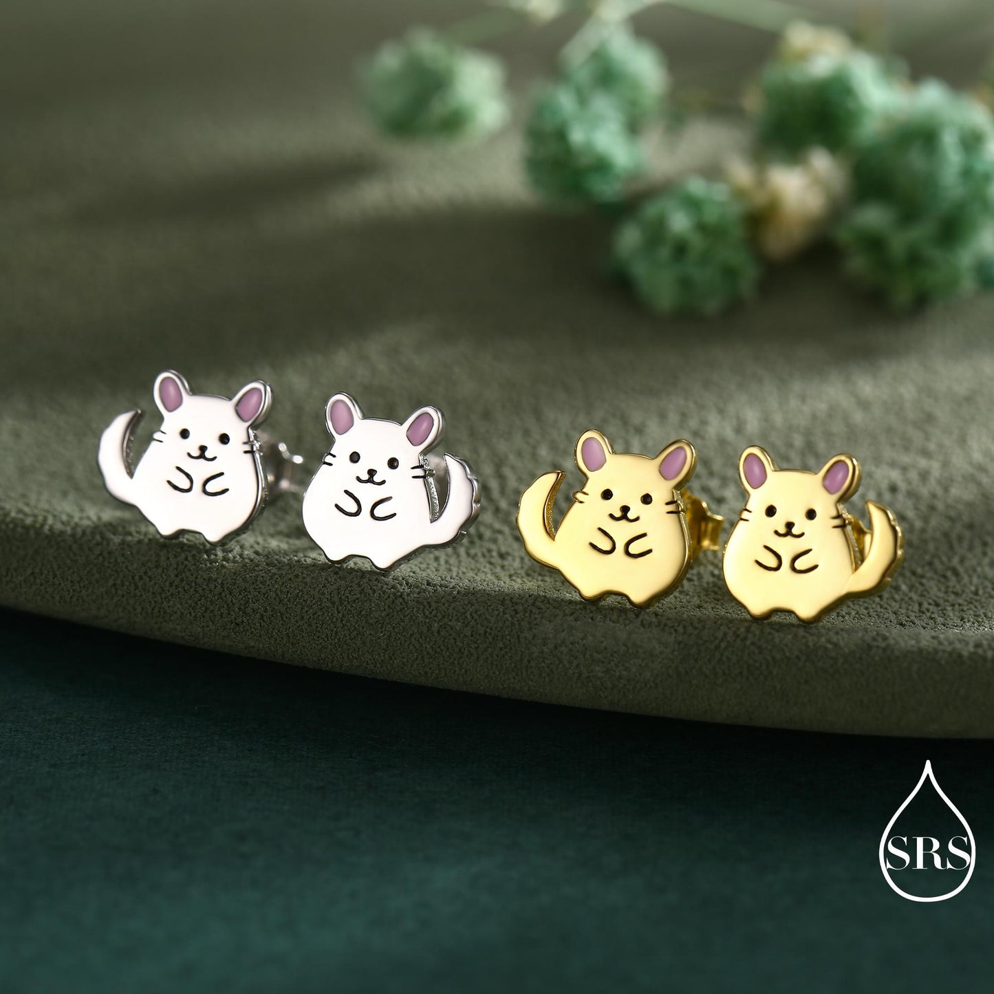 Sterling Silver Chinchilla Stud Earrings, Cute Animal Stud Earrings