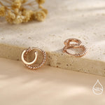 Single Piercing Double Hoop Effect Earrings in Sterling Silver, Braided Texture Hoop Earrings, Silver, Gold, Rose Gold, Dainty and Delicate