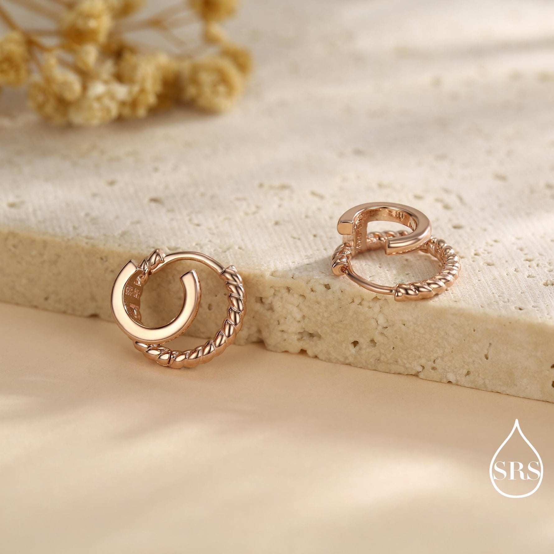 Single Piercing Double Hoop Effect Earrings in Sterling Silver, Braided Texture Hoop Earrings, Silver, Gold, Rose Gold, Dainty and Delicate