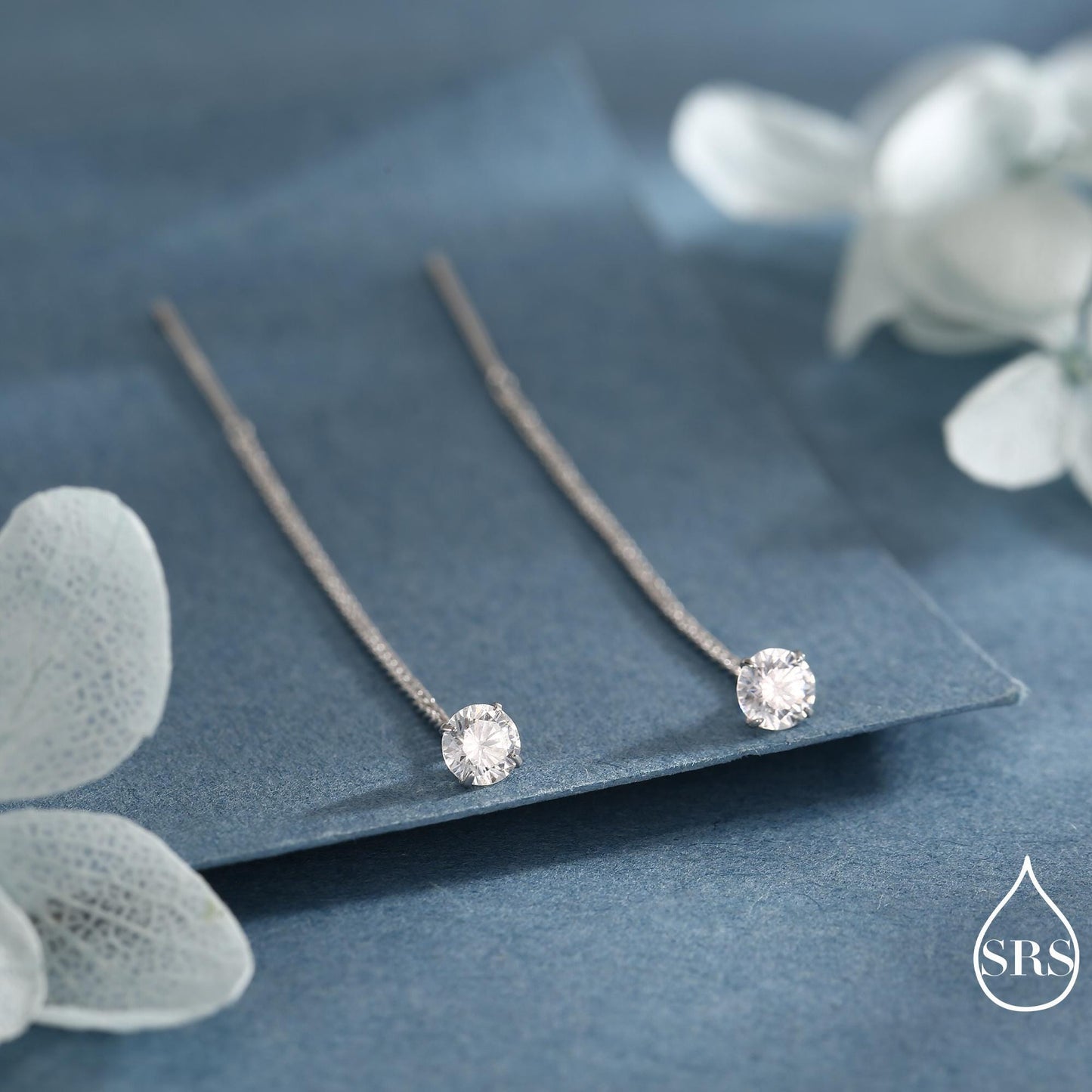 Minimalist CZ Threader Earrings in Sterling Silver, Silver or Gold or Rose Gold Finish, Thread Through Ear Threaders, CZ Earrings