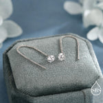 Minimalist CZ Threader Earrings in Sterling Silver, Silver or Gold or Rose Gold Finish, Thread Through Ear Threaders, CZ Earrings