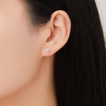 Minimalist CZ Threader Earrings in Sterling Silver, Silver or Gold or Rose Gold Finish, Thread Through Ear Threaders, CZ Earrings