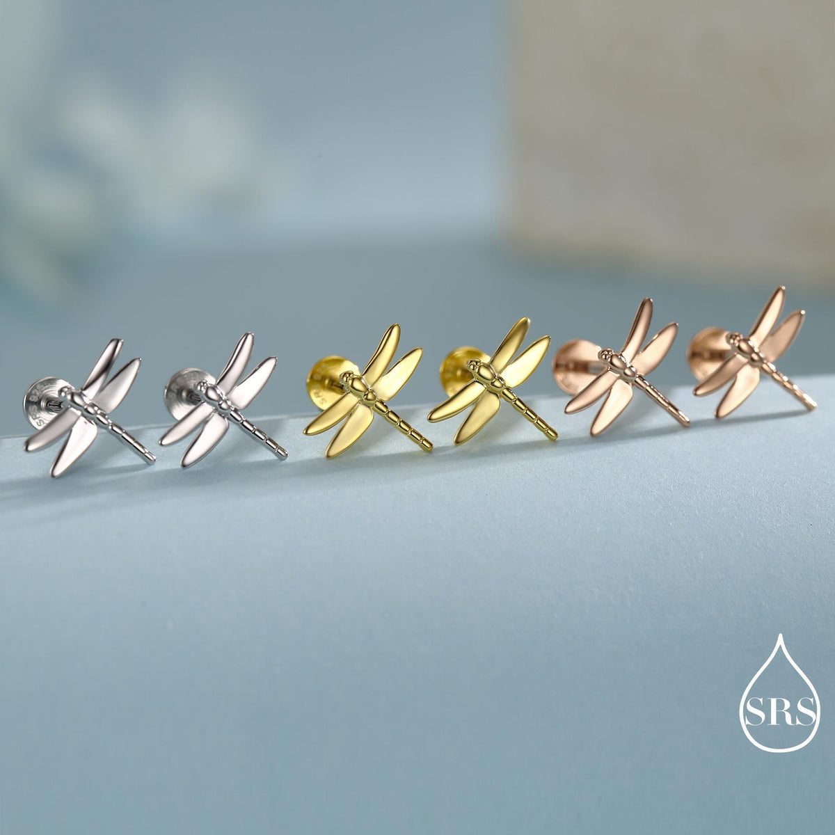 Internally Threaded Dragonfly Flat Back/ Screw Back / Stud Earrings in Sterling Silver, Cute Fun Quirky Animal Jewellery, Nature Inspired