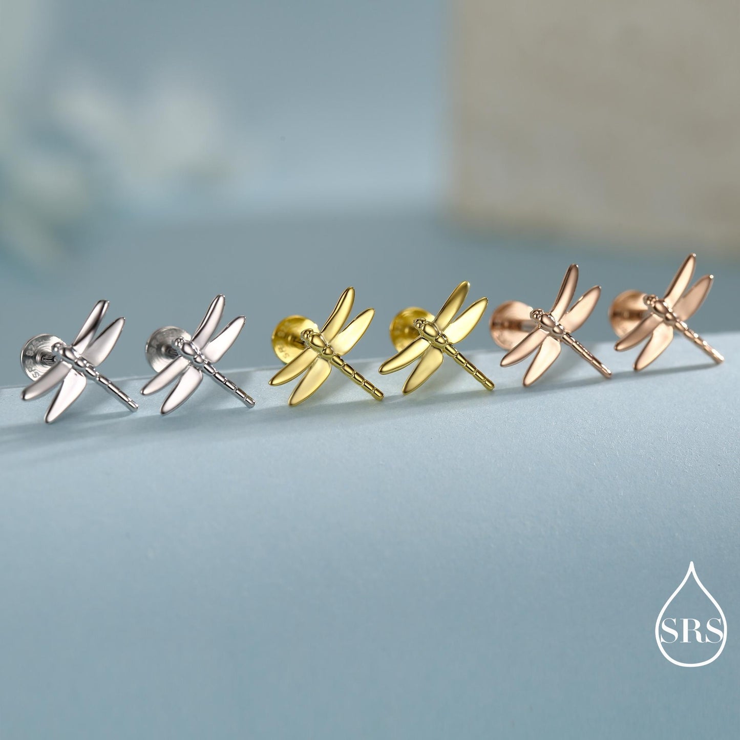 Dragonfly Screw Back / Flat Back / Stud Earrings in Sterling Silver, Cute Fun Quirky Animal Jewellery, Nature Inspired