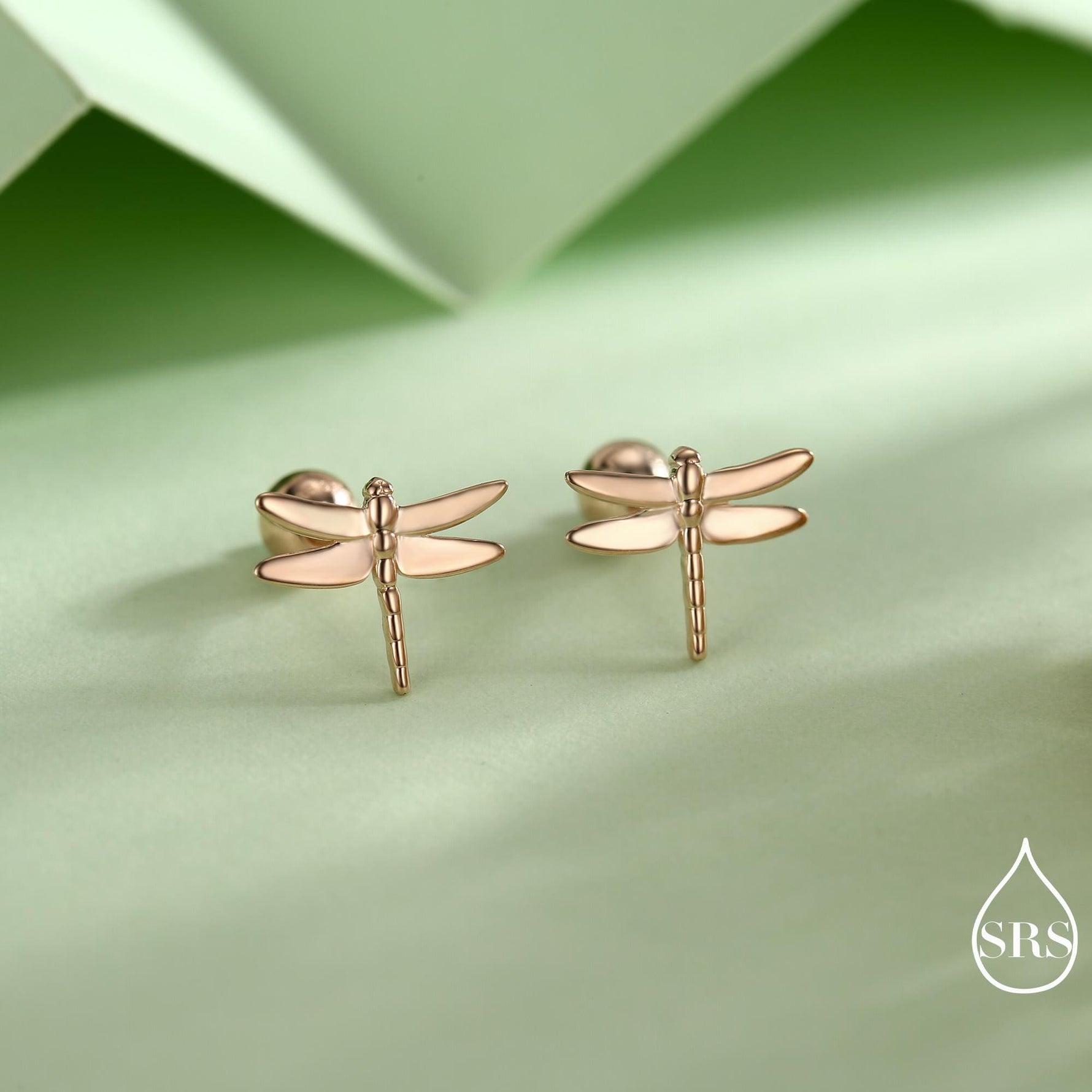 Dragonfly 18G Screw Back Earrings in Sterling Silver, Animal Earrings