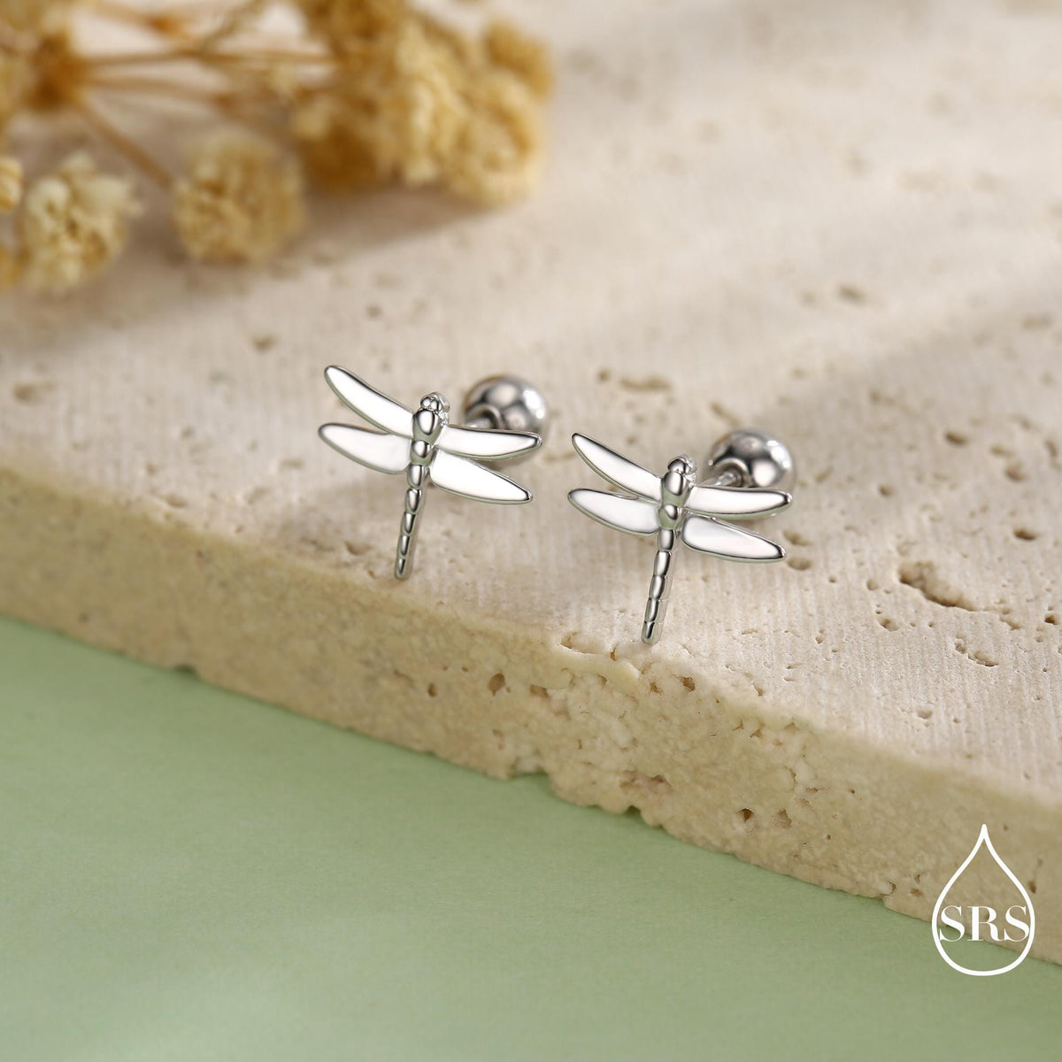 Dragonfly 18G Screw Back Earrings in Sterling Silver, Animal Earrings