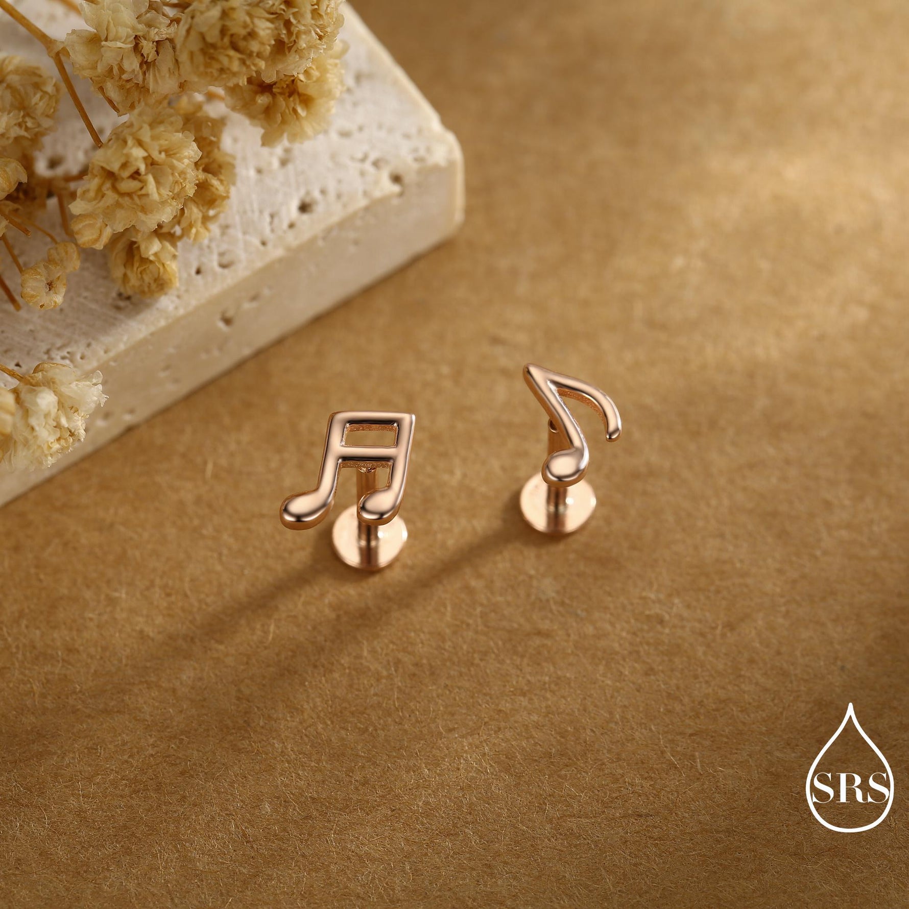 Internally Threaded Music Notes Flat Back / Screw Back / Stud Earrings in Sterling Silver, Mismatched Music Symbol Stud Earrings