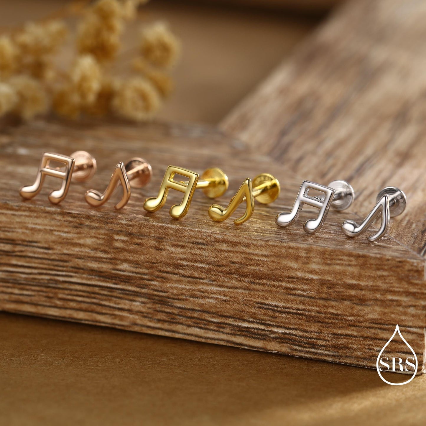 Music Notes Screw Back / Flat Back / Stud Earrings in Sterling Silver, Mismatched Music Symbol Stud Earrings