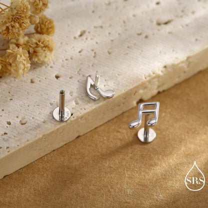 Music Notes Screw Back / Flat Back / Stud Earrings in Sterling Silver, Mismatched Music Symbol Stud Earrings