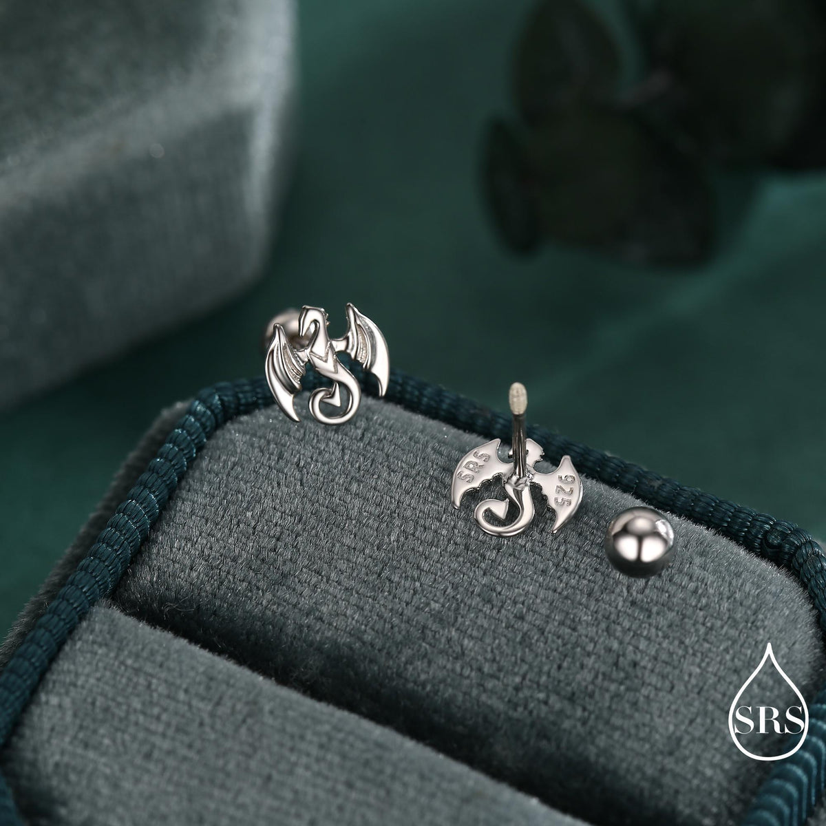 Dragon 18G Screw Back Earrings in Sterling Silver