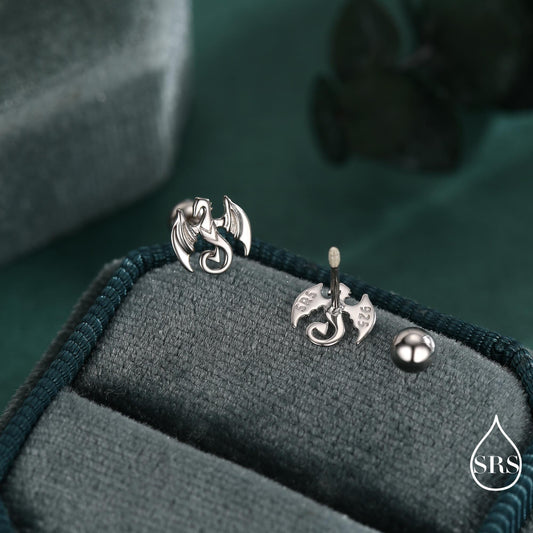 Dragon Screw Back / Flat Back / Stud Earrings in Sterling Silver, Silver or Gold or Rose Gold Finish, Internally Threaded Flat Back Earrings