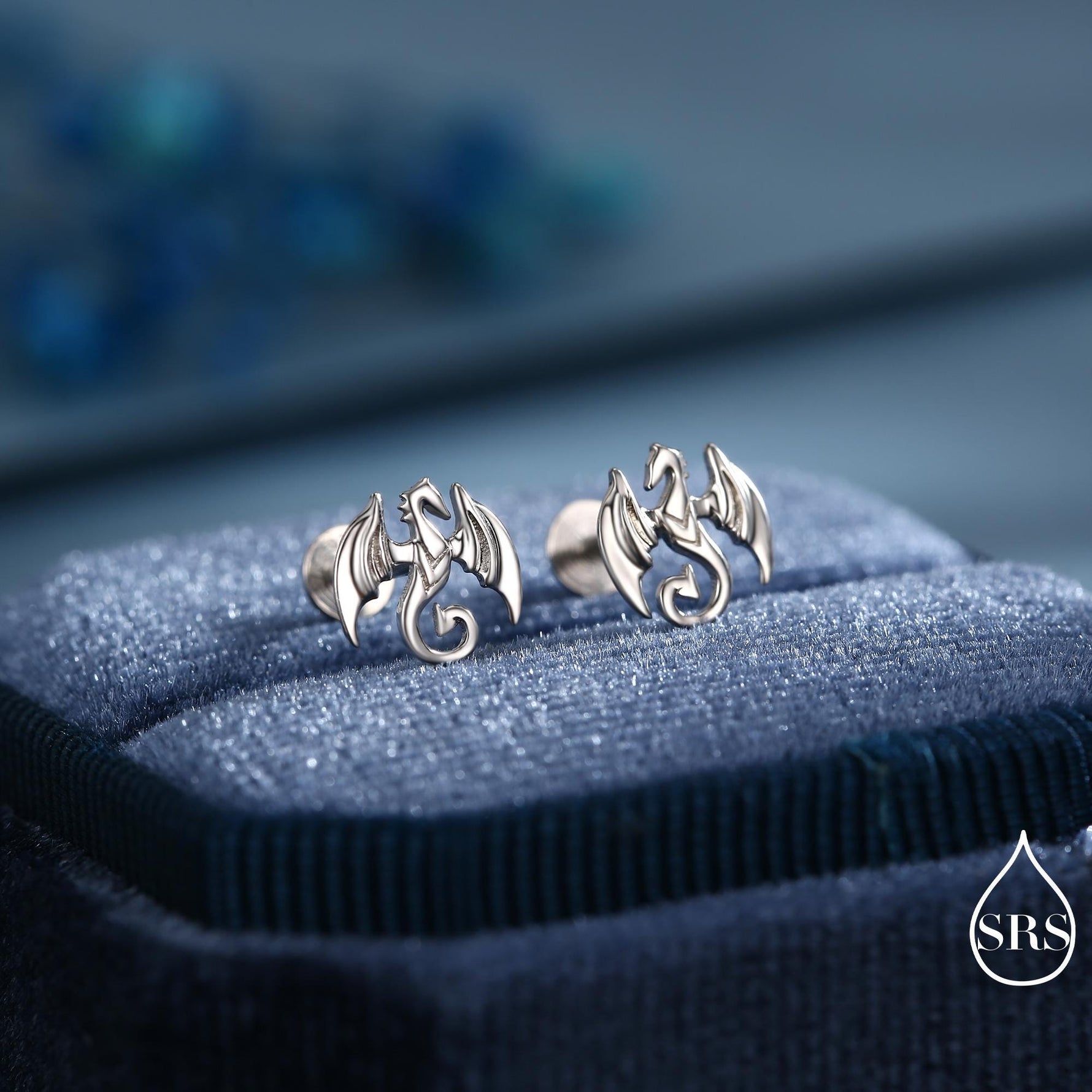 Dragon Internally Threaded Flat Back / Screw Back / Stud Earrings in Sterling Silver, Silver or Gold or Rose Gold Finish