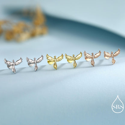 Phoenix Screw Back /Flat Back /Stud Earrings in Sterling Silver, Silver or Gold or Rose Gold Finish, Phoenix Earrings