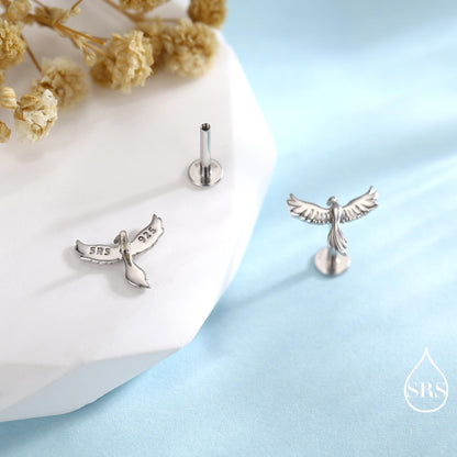 Phoenix Screw Back /Flat Back /Stud Earrings in Sterling Silver, Silver or Gold or Rose Gold Finish, Phoenix Earrings
