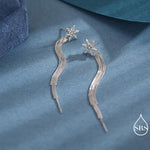 Snowflake Dangle Drop Stud Earrings in Sterling Silver with Tassels, Silver or Gold or Rose Gold, Winter Statement Earrings