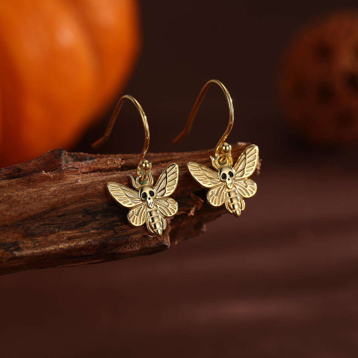 Death's-head Hawkmoth Moth Drop Hook Earrings in Sterling Silver, Silver Gold or Rose Gold, Nature Inspired Insect Animal Earrings