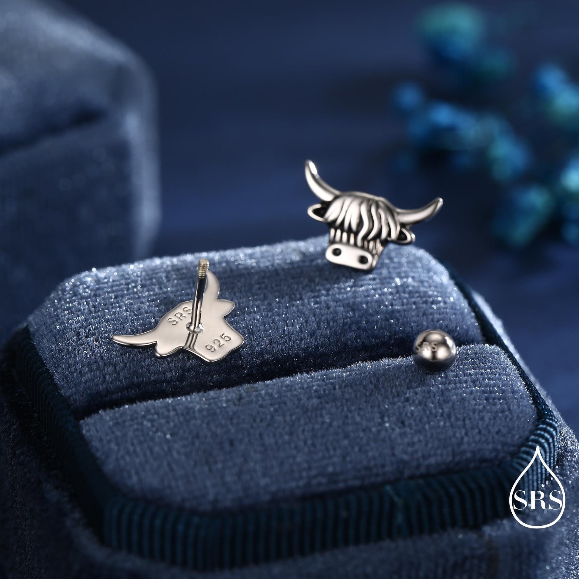 Delicate Highland Cow Internal Flat Back /Screw Back / Stud Earrings in Sterling Silver, Silver or Gold or Rose Gold, Scottish Design
